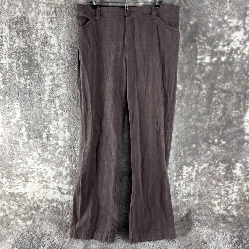 Lee Size 14 Stretch Straight Leg‎ Casual Pants Brown Button Zip Striped